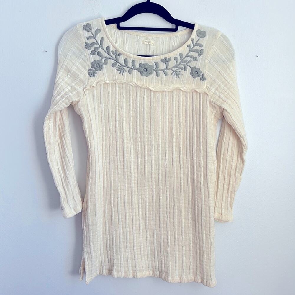MOMO 100% cotton gauzy floral embroidered long sleeve tunic top sz S